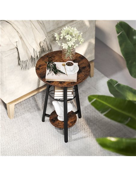 HOMCOM Small Round Side Table with 3 Storage Shelves - Rustic Brown - pic 161372 | FastDaddyshop