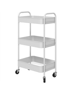 HOMCOM Three-Tier Steel Storage Trolley - White