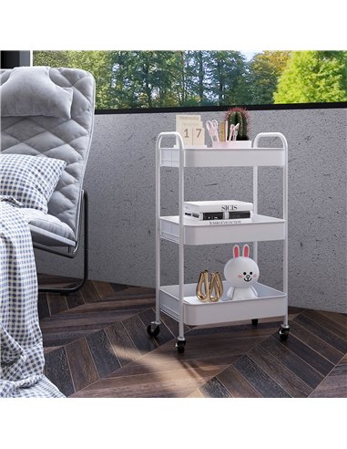 HOMCOM Three-Tier Steel Storage Trolley - White
