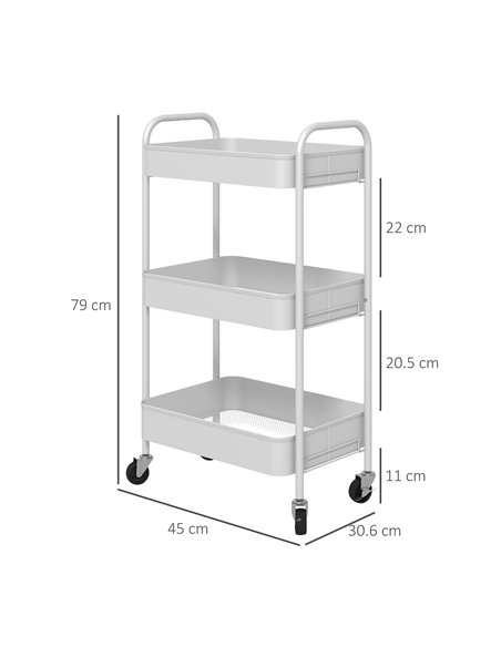 HOMCOM Three-Tier Steel Storage Trolley - White - pic 161375 | FastDaddyshop