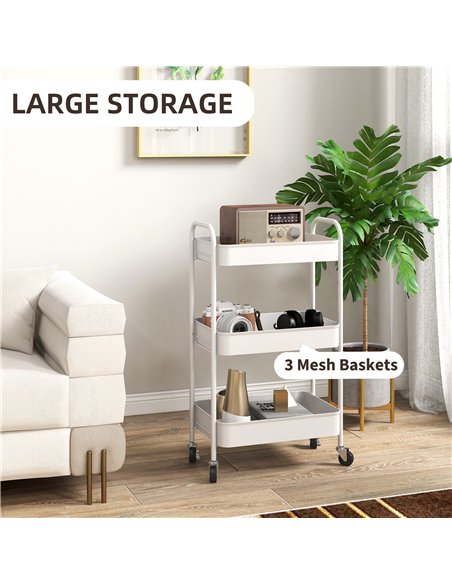 HOMCOM Three-Tier Steel Storage Trolley - White - pic 161376 | FastDaddyshop