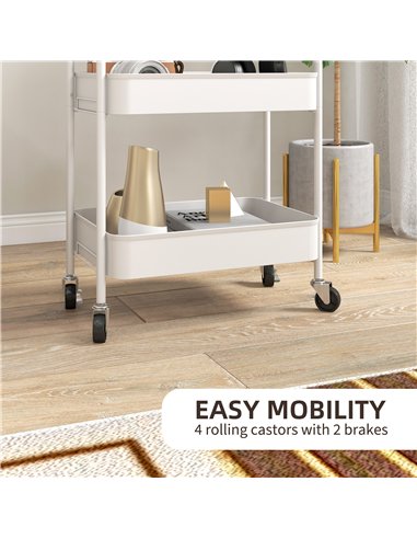 HOMCOM Three-Tier Steel Storage Trolley - White