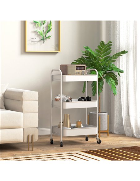 HOMCOM Three-Tier Steel Storage Trolley - White - pic 161379 | FastDaddyshop
