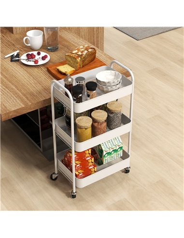 HOMCOM Three-Tier Steel Storage Trolley - White
