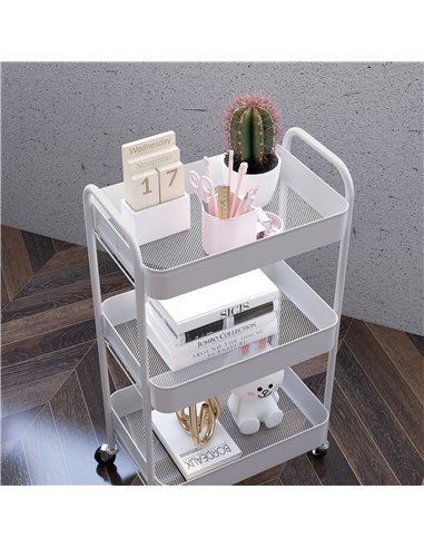 HOMCOM Three-Tier Steel Storage Trolley - White