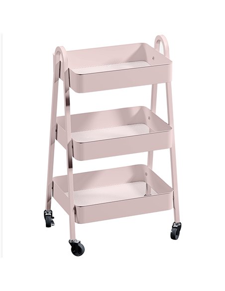 HOMCOM Three-Tier Storage Trolley - Pink - pic 161382 | FastDaddyshop