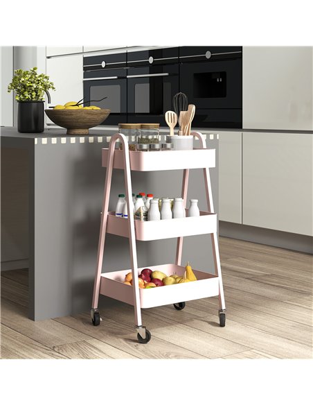 HOMCOM Three-Tier Storage Trolley - Pink - pic 161383 | FastDaddyshop