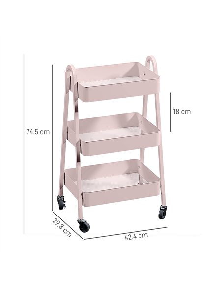 HOMCOM Three-Tier Storage Trolley - Pink - pic 161384 | FastDaddyshop
