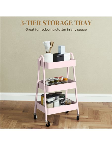 HOMCOM Three-Tier Storage Trolley - Pink - pic 161385 | FastDaddyshop