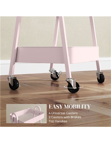 HOMCOM Three-Tier Storage Trolley - Pink - pic 161386 | FastDaddyshop