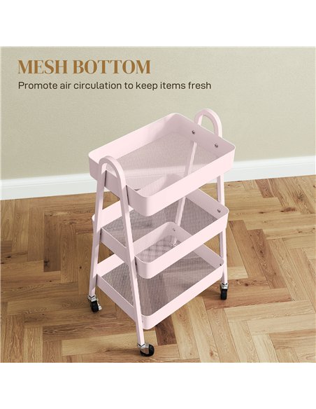 HOMCOM Three-Tier Storage Trolley - Pink - pic 161387 | FastDaddyshop