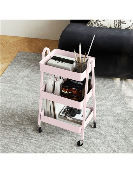 HOMCOM Three-Tier Storage Trolley - Pink - pic 161388 | FastDaddyshop
