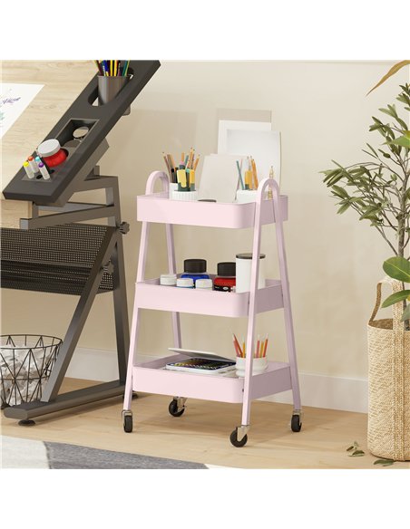 HOMCOM Three-Tier Storage Trolley - Pink - pic 161389 | FastDaddyshop
