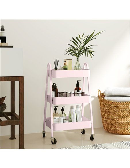 HOMCOM Three-Tier Storage Trolley - Pink - pic 161390 | FastDaddyshop