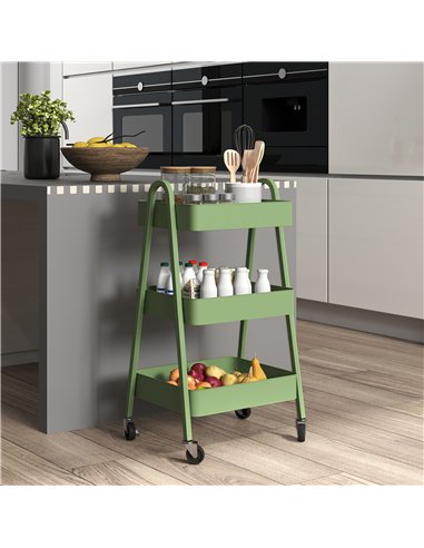 HOMCOM Three-Tier Storage Trolley - Green