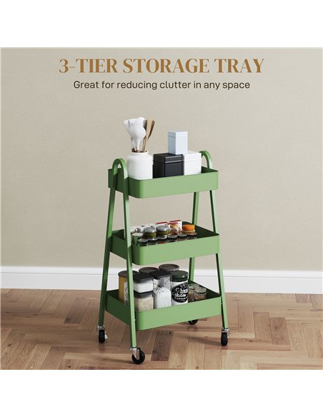 HOMCOM Three-Tier Storage Trolley - Green - pic 161394 | FastDaddyshop