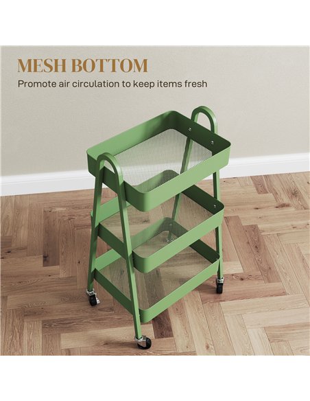 HOMCOM Three-Tier Storage Trolley - Green - pic 161396 | FastDaddyshop