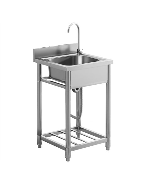 HOMCOM Outdoor Utility Sink, Stainless Steel Free Standing Single Bowl Kitchen Sink with Cold and Hot Water Pipe and Storage She - pic 161400 | FastDaddyshop