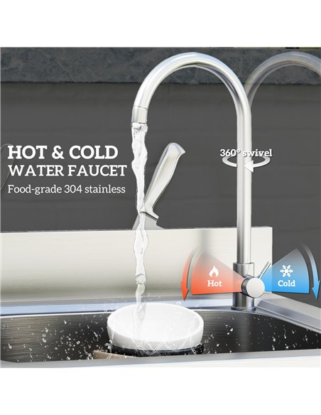 HOMCOM Outdoor Utility Sink, Stainless Steel Free Standing Single Bowl Kitchen Sink with Cold and Hot Water Pipe and Storage She - pic 161405 | FastDaddyshop