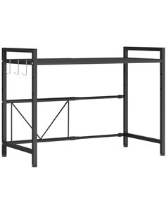 HOMCOM Expandable Microwave Oven Rack with 3 Hooks - Black