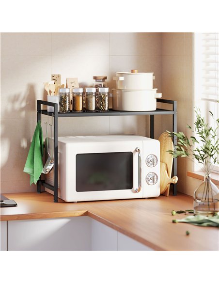 HOMCOM Expandable Microwave Oven Rack with 3 Hooks - Black - pic 161410 | FastDaddyshop