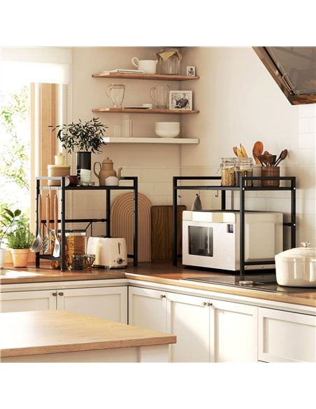 HOMCOM Expandable Microwave Oven Rack with 3 Hooks - Black - pic 161417 | FastDaddyshop