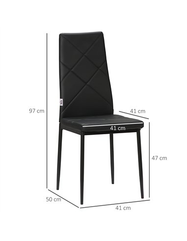HOMCOM Set of 4 Faux Leather Dining Chairs - Black