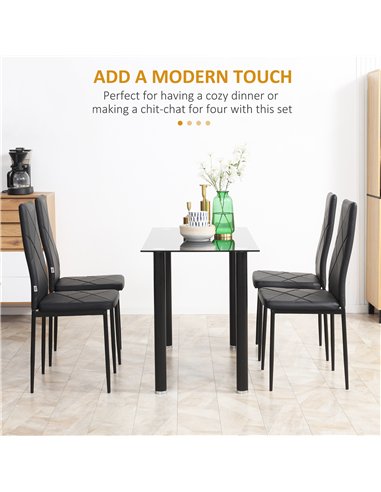 HOMCOM Set of 4 Faux Leather Dining Chairs - Black