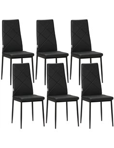 HOMCOM Set of 6 Faux Leather Dining Chairs - Black