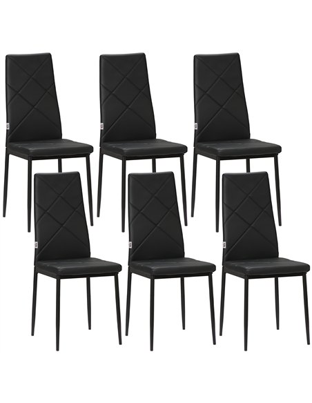 HOMCOM Set of 6 Faux Leather Dining Chairs - Black - pic 161427 | FastDaddyshop