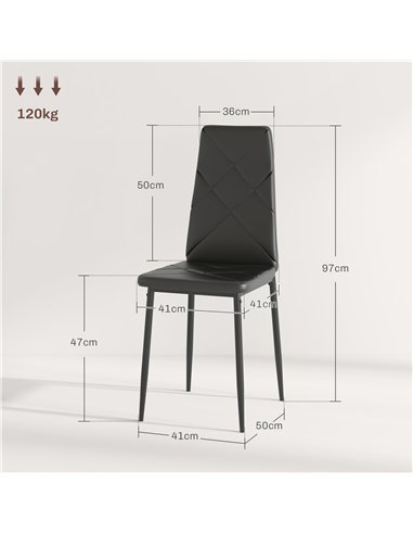 HOMCOM Set of 6 Faux Leather Dining Chairs - Black