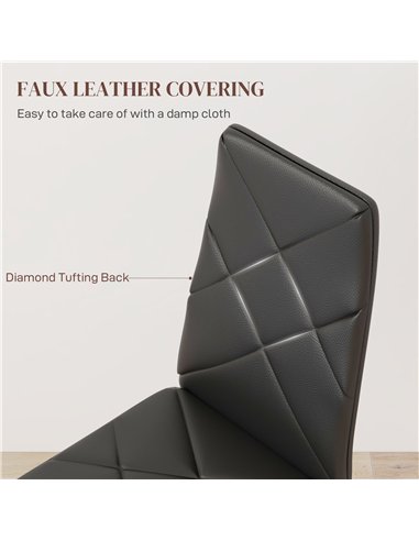 HOMCOM Set of 6 Faux Leather Dining Chairs - Black