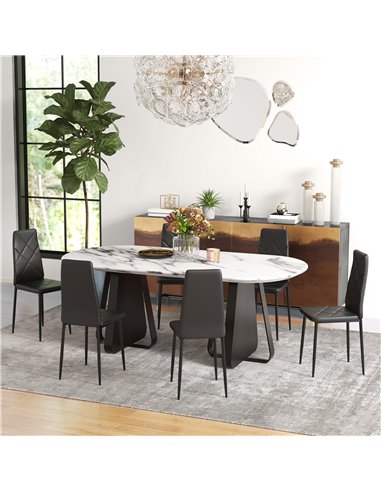 HOMCOM Set of 6 Faux Leather Dining Chairs - Black