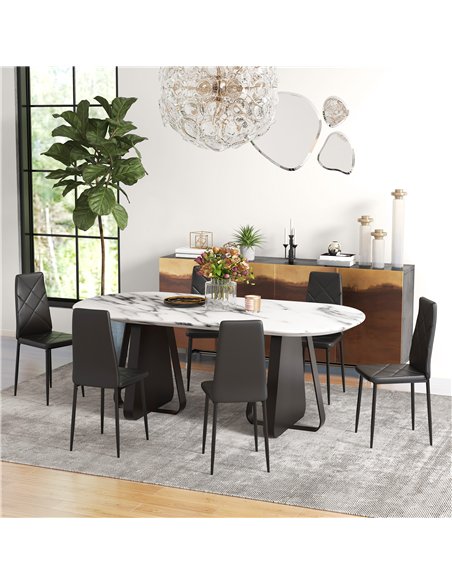HOMCOM Set of 6 Faux Leather Dining Chairs - Black - pic 161434 | FastDaddyshop