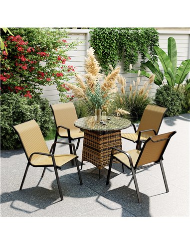 Outsunny Four-Piece Stacking Rattan Garden Seat Set - Khaki