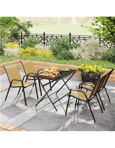 Outsunny Four-Piece Stacking Rattan Garden Seat Set - Khaki