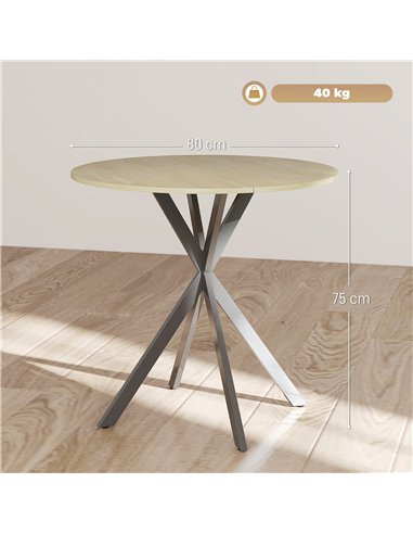 HOMCOM 80cm Industrial Round Dining Table - Oak