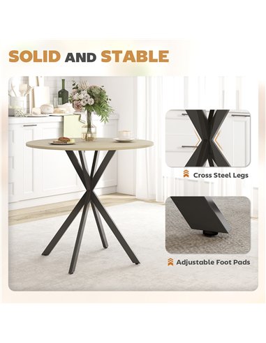 HOMCOM 80cm Industrial Round Dining Table - Oak