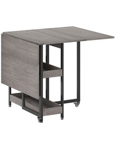 HOMCOM Industrial Folding Dining Table, Drop Leaf Table with Open Compartments for Small Spaces, Kitchen, Dining Room, Grey