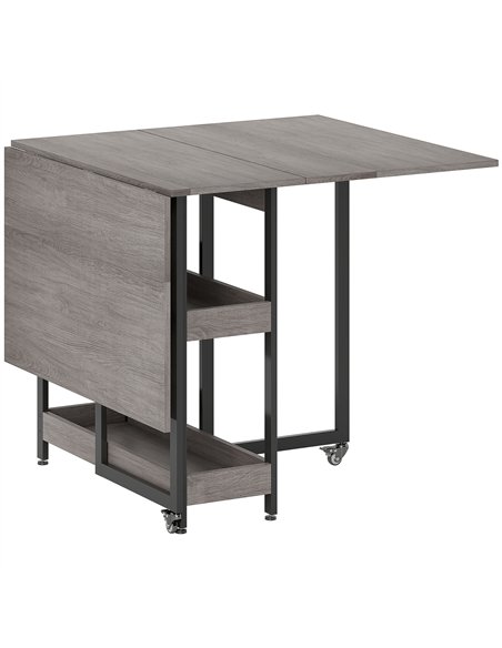 HOMCOM Industrial Folding Dining Table, Drop Leaf Table with Open Compartments for Small Spaces, Kitchen, Dining Room, Grey - pic 161454 | FastDaddyshop