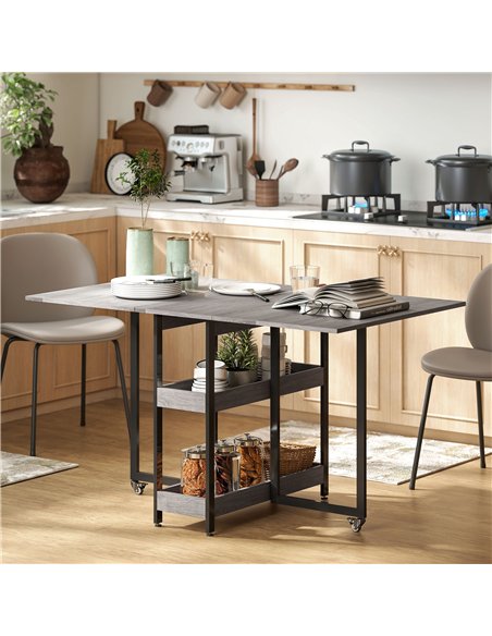 HOMCOM Industrial Folding Dining Table, Drop Leaf Table with Open Compartments for Small Spaces, Kitchen, Dining Room, Grey - pic 161455 | FastDaddyshop