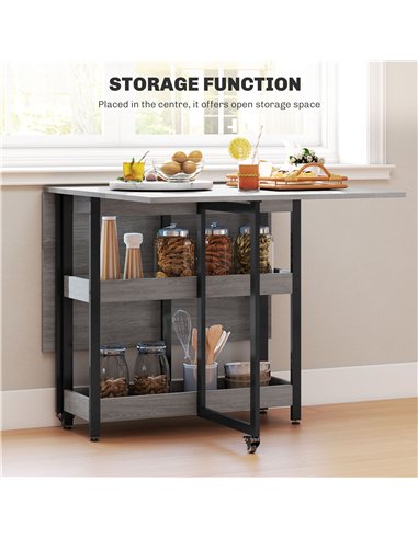 HOMCOM Industrial Folding Dining Table, Drop Leaf Table with Open Compartments for Small Spaces, Kitchen, Dining Room, Grey