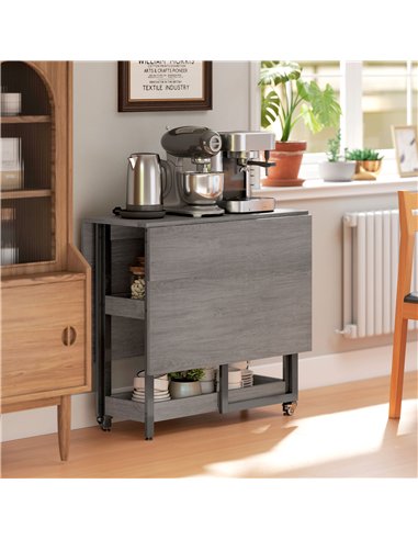 HOMCOM Industrial Folding Dining Table, Drop Leaf Table with Open Compartments for Small Spaces, Kitchen, Dining Room, Grey