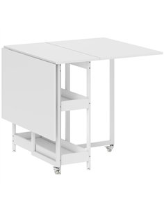 HOMCOM Industrial Folding Dining Table, Drop Leaf Table with Open Compartments for Small Spaces, Kitchen, Dining Room, White