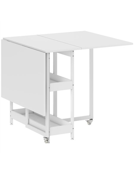 HOMCOM Industrial Folding Dining Table, Drop Leaf Table with Open Compartments for Small Spaces, Kitchen, Dining Room, White - pic 161463 | FastDaddyshop