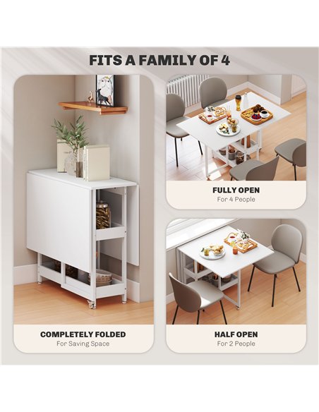 HOMCOM Industrial Folding Dining Table, Drop Leaf Table with Open Compartments for Small Spaces, Kitchen, Dining Room, White - pic 161466 | FastDaddyshop