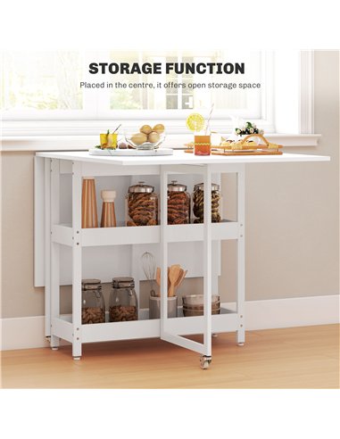HOMCOM Industrial Folding Dining Table, Drop Leaf Table with Open Compartments for Small Spaces, Kitchen, Dining Room, White