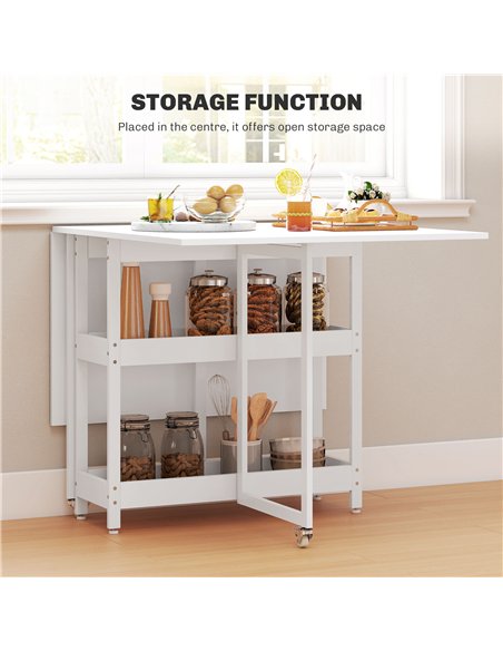 HOMCOM Industrial Folding Dining Table, Drop Leaf Table with Open Compartments for Small Spaces, Kitchen, Dining Room, White - pic 161467 | FastDaddyshop