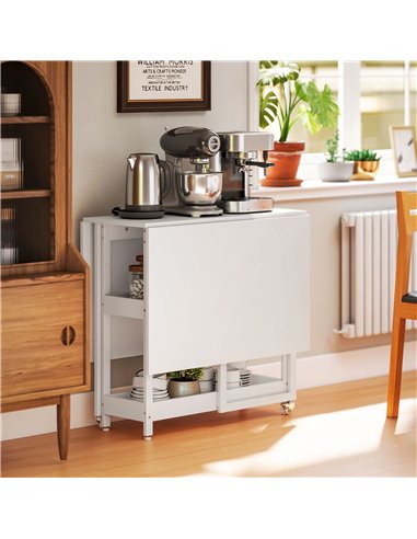 HOMCOM Industrial Folding Dining Table, Drop Leaf Table with Open Compartments for Small Spaces, Kitchen, Dining Room, White