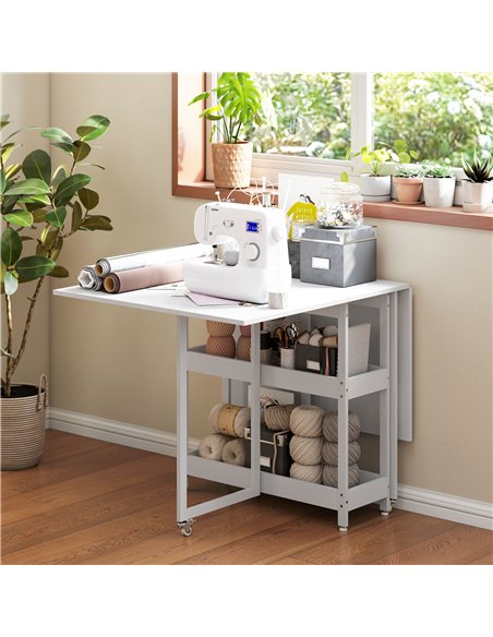 HOMCOM Industrial Folding Dining Table, Drop Leaf Table with Open Compartments for Small Spaces, Kitchen, Dining Room, White - pic 161470 | FastDaddyshop